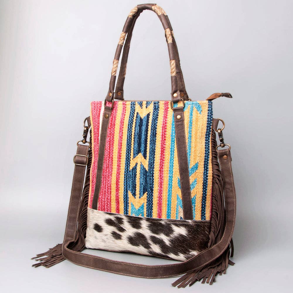 Cowhide Tan Leather Fringe Bucket Bag