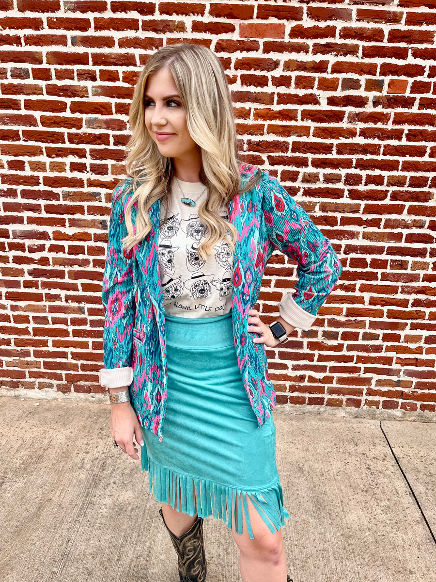 TH Annie Turquoise Fringe Skirt Twisted Horn