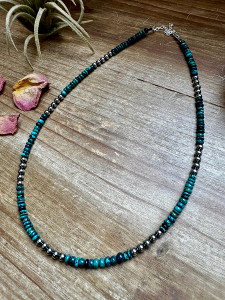 Turquoise and 4mm Pearl Necklace-17"