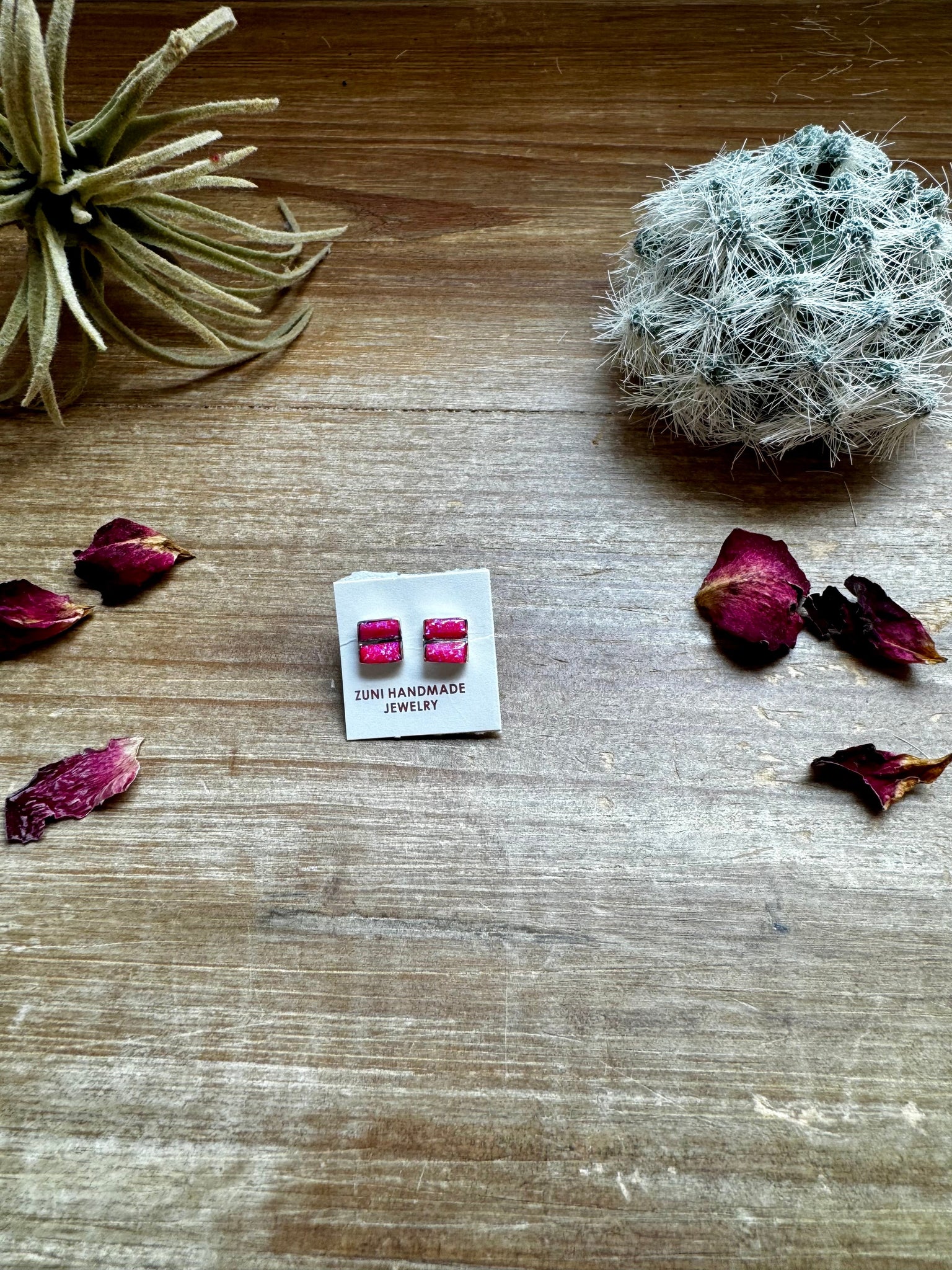 Square Pink Opal Stud Earrings