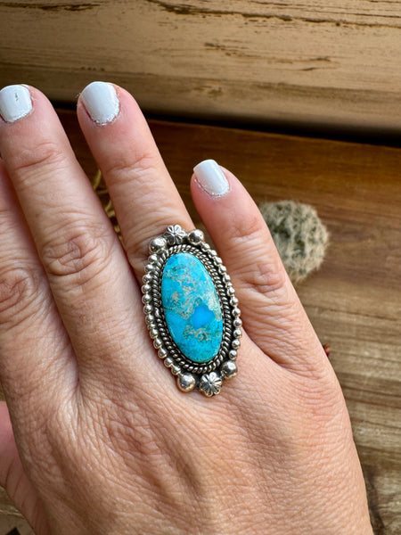 Kingman Turquoise Long Ring- Adjustable