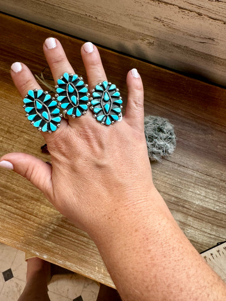 Turquoise and Sterling Silver Cluster Ring-Size 7, 8, 9