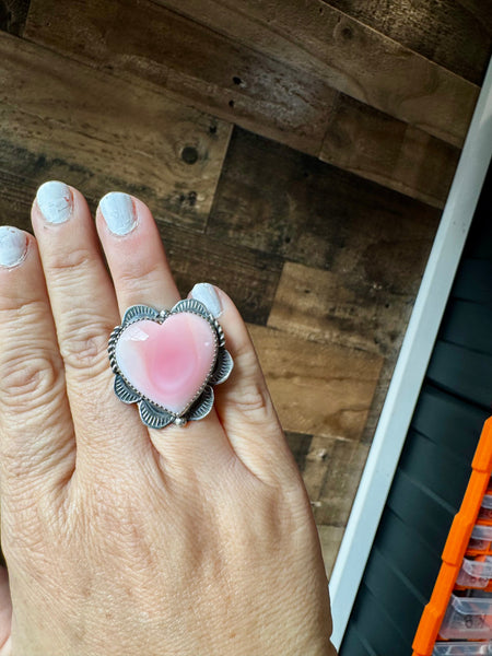 Pink Conch Heart Ring -Adjustable (2)