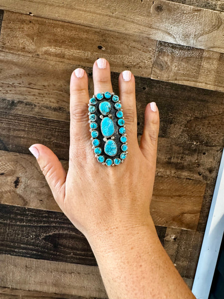 Large Kingman Turquoise Cluster Ring - Adjustable