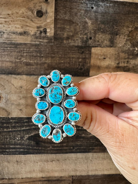 Kingman Turquoise Cluster Design Ring- Adjustable