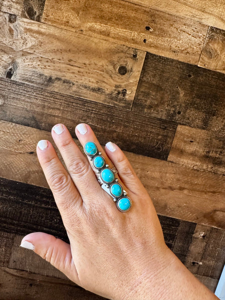 Long Kingman Turquoise Ring- Adjustable