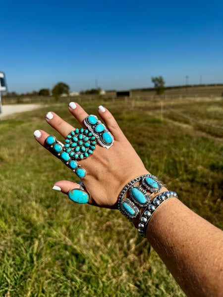 Cluster Kingman Turquoise Ring- Adjustable