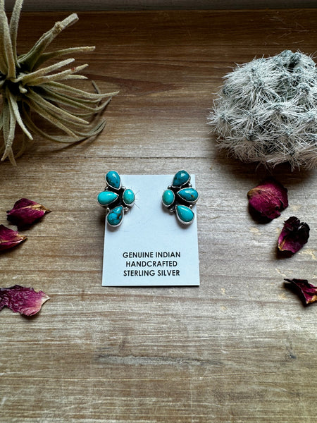 Kingman Turquoise Half Cluster Stud Earrings