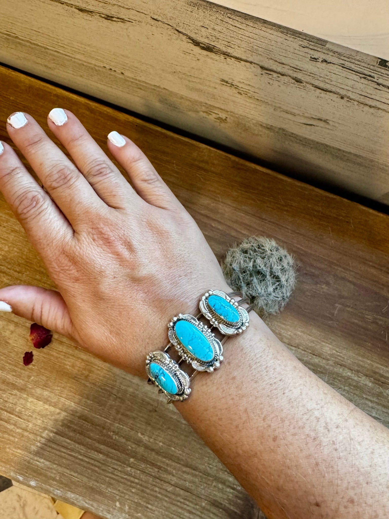 Kingman Turquoise 3-Stone Cuff Bracelet