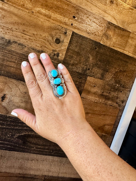 Turquoise 3 Stone Ring- Adjustable