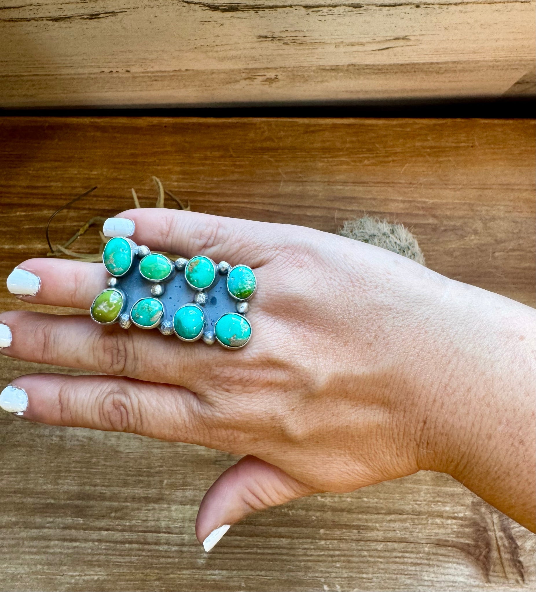 Large Mixed Turquoise Stone Ring- Adjustable