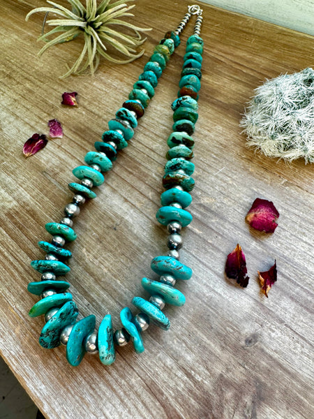 Graduated Turquoise and Sterling Silver Necklace-25"