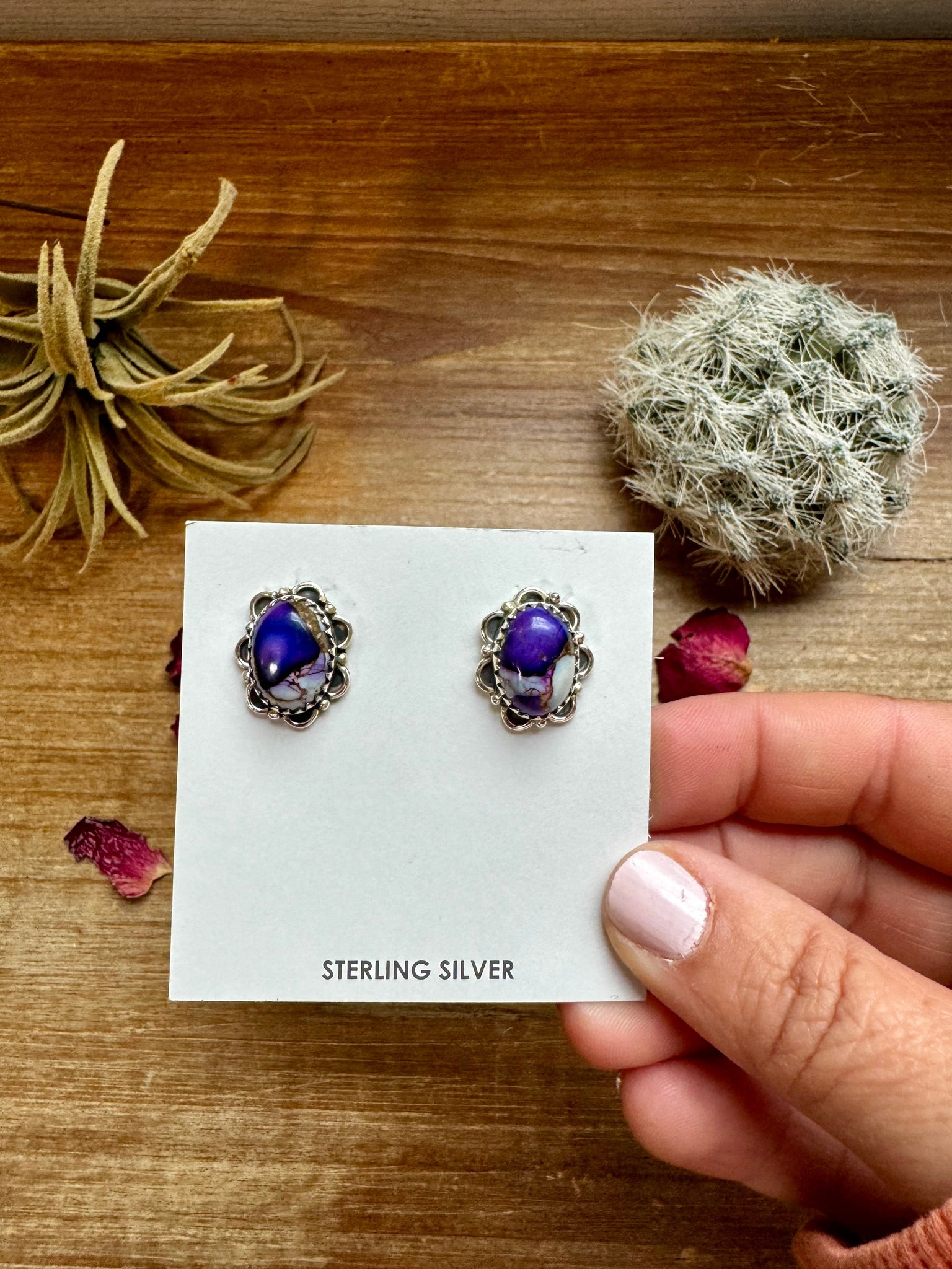 Purple Violet Rose Stud Earrings