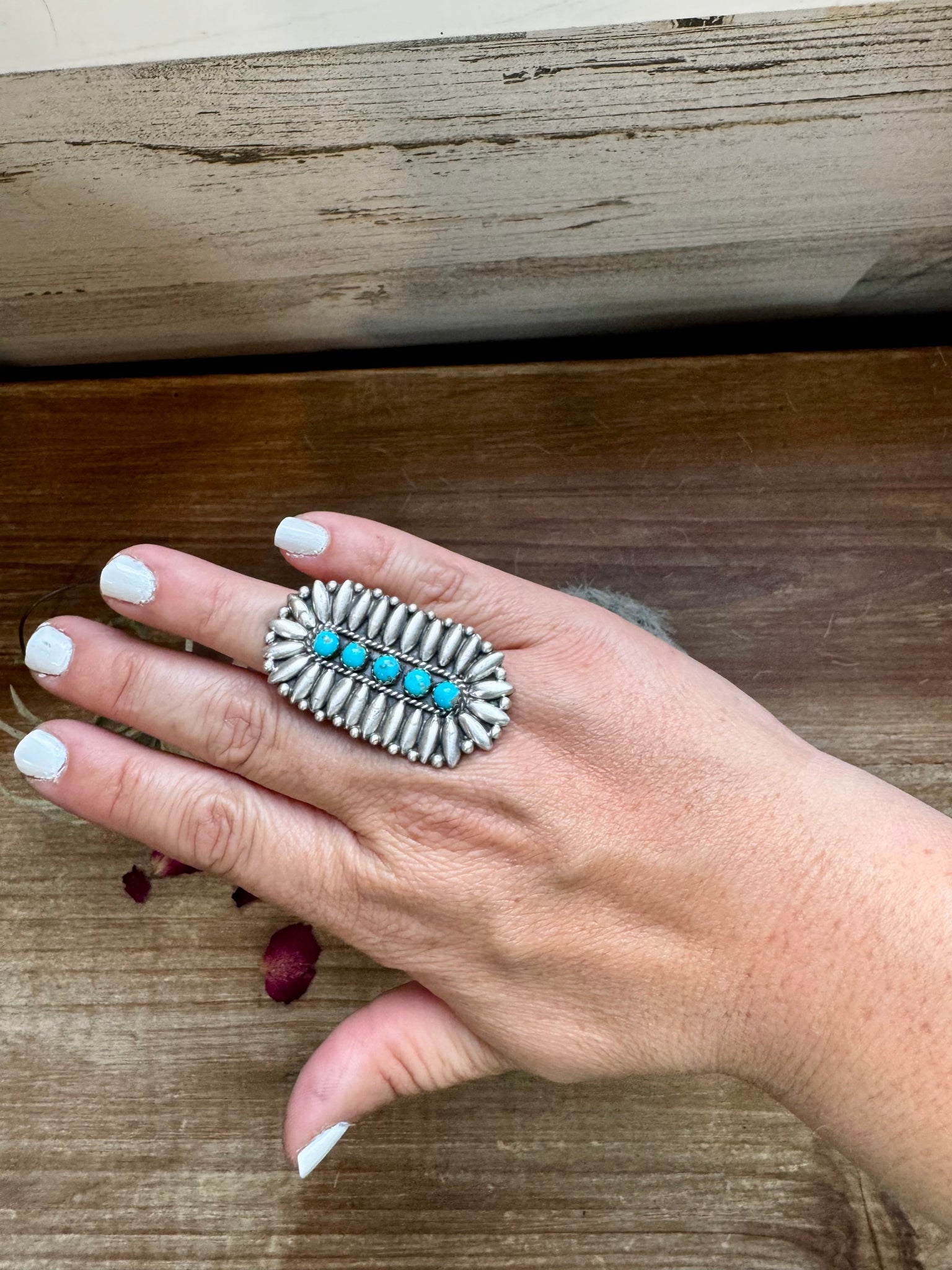 Kingman Turquoise Cluster Ring-Adjustable