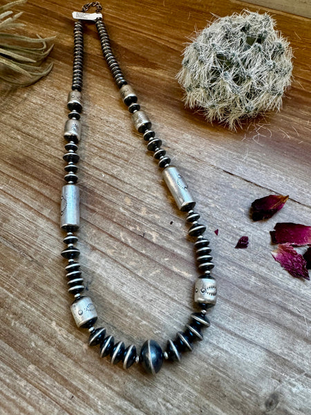 Saucer Navajo Pearl + Barrel Beads- 20"