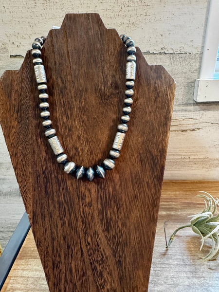 Sterling Silver Navajo Pearls + Barrel Style - 16"