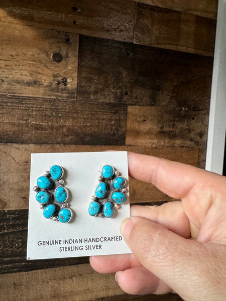 Large Turquoise Cluster Stud Earrings