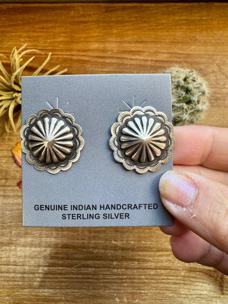 Smaller Sterling Silver Concho Stud Earrings