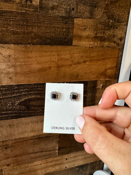 Black Onyx Square Stud Earrings