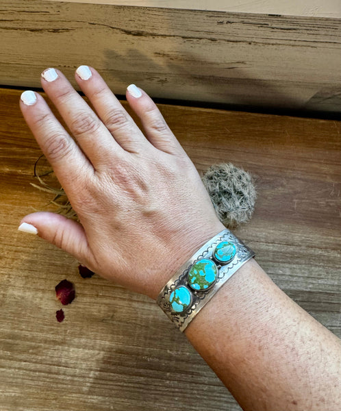 Sonoran Gold 3-Stone Turquoise Cuff Bracelet