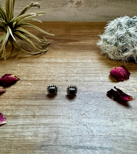 Black Onyx Square Stud Earrings