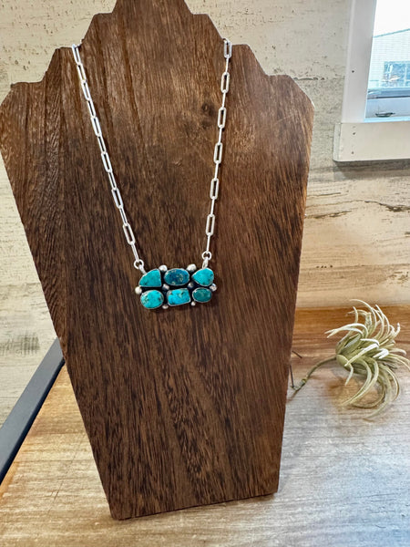 Kingman Turquoise Bar Necklace on Chain-18"