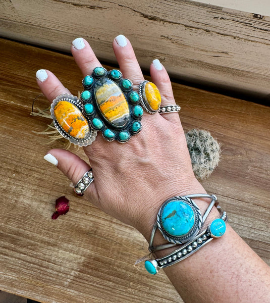 Large Bumblebee Jasper Oval Ring-Adjustable