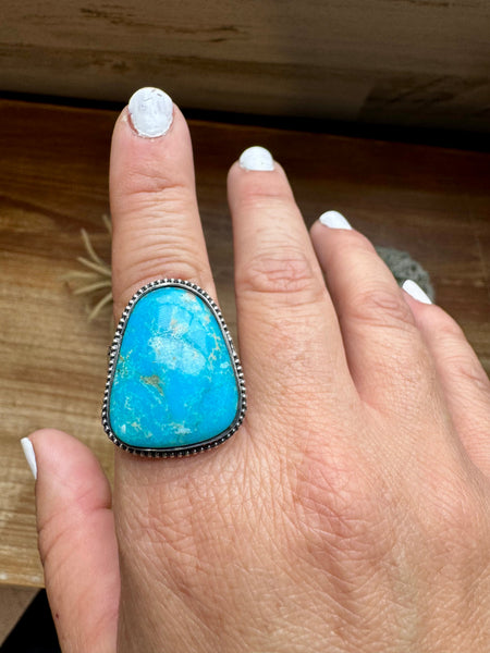 Large Turquoise Stone Ring - Adjustable