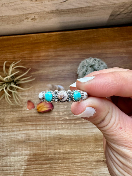 White Buffalo & Kingman Turquoise Band Ring - Size 9