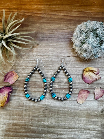 Turquoise and 6mm Pearl Teardrop Earrings