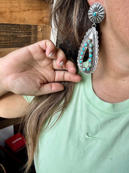 Turquoise Concho Teardrop Earrings