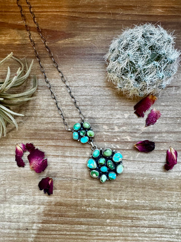 Turquoise Cluster Necklace-18"