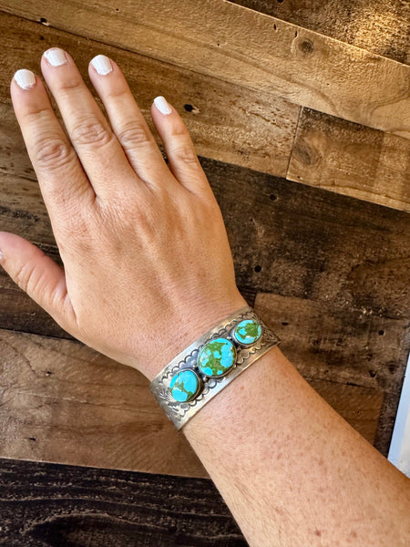 Sonoran Gold 3-Stone Turquoise Cuff Bracelet