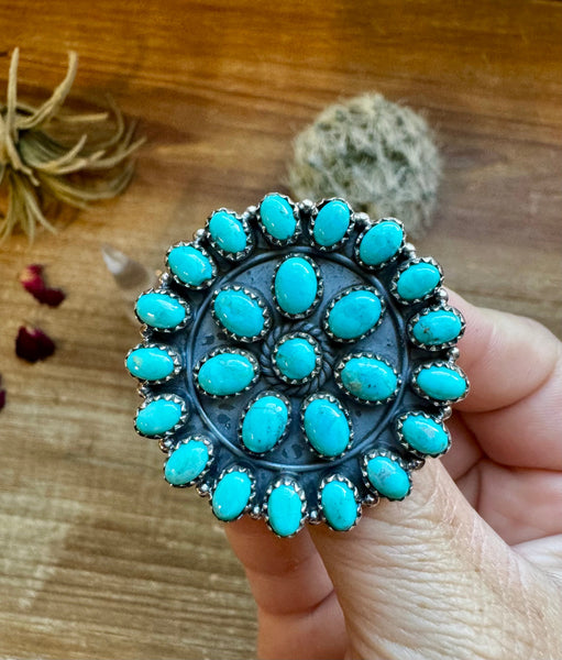 Cluster Kingman Turquoise Ring- Adjustable