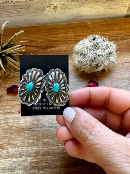 Oval Turquoise Sterling Silver Concho Stud earrings