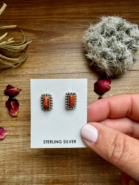 Rectangle Spiny Oyster Stud Earrings