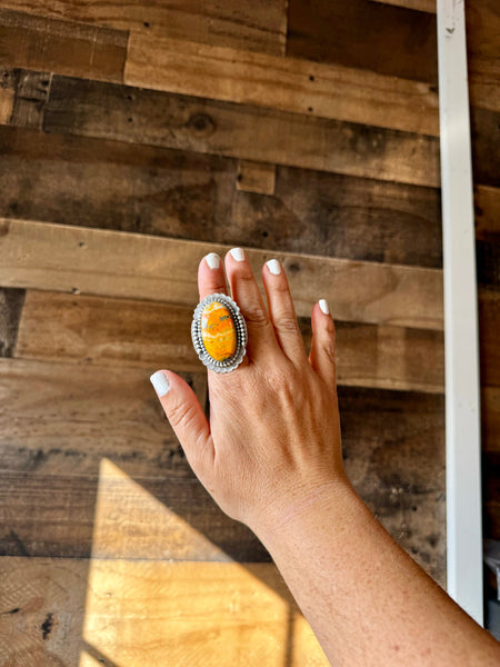 Large Bumblebee Jasper Oval Ring-Adjustable