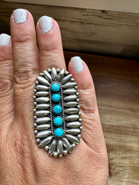 Kingman Turquoise Cluster Ring-Adjustable