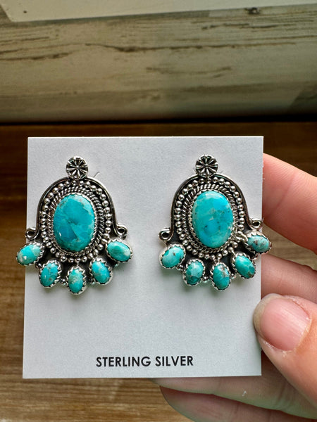 Kingman Turquoise Cluster Stud Earrings