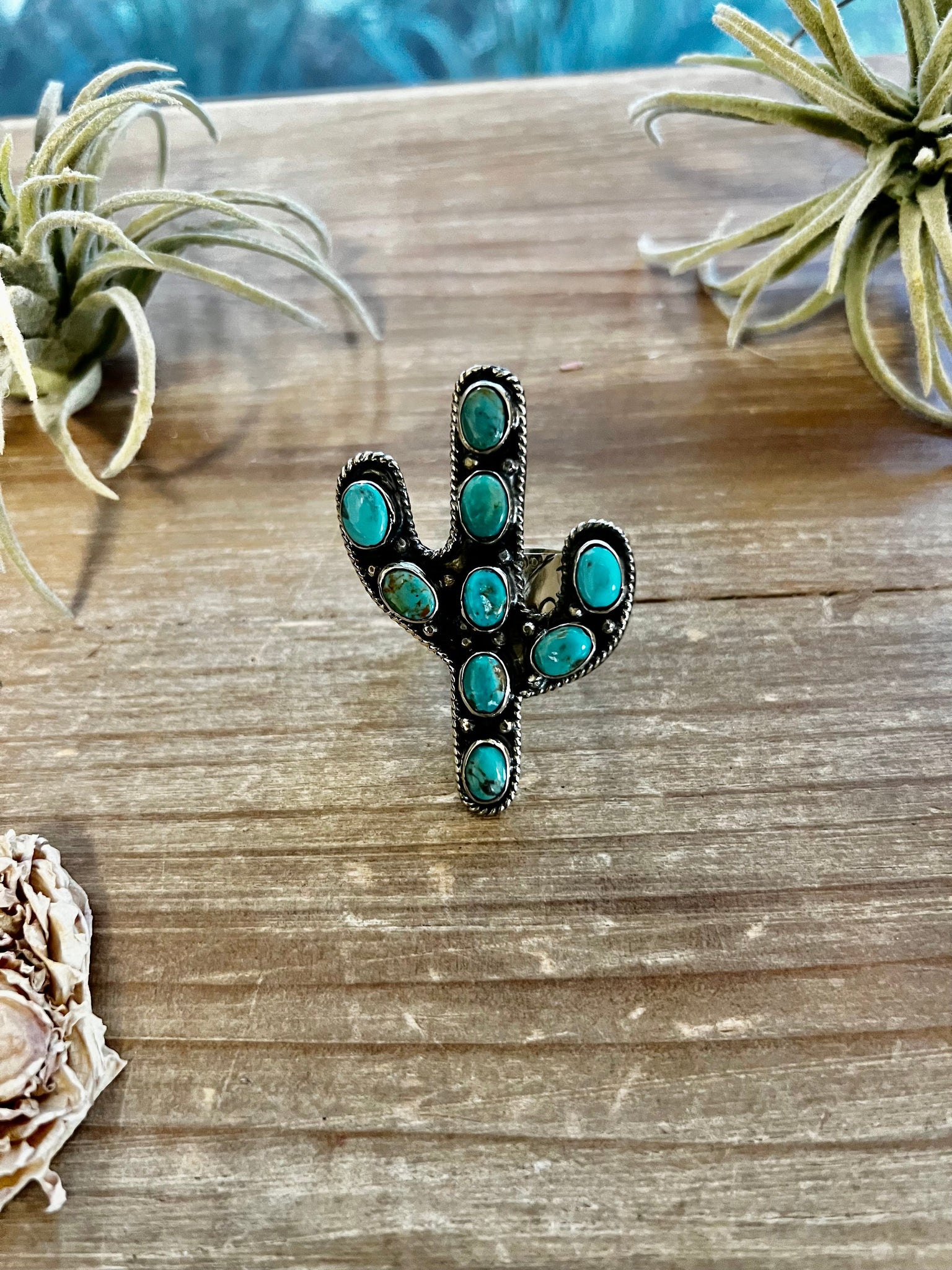 Turquoise Cactus Ring-Adjustable