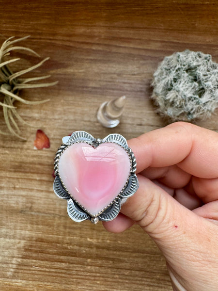 Pink Conch Heart Ring -Adjustable (2)