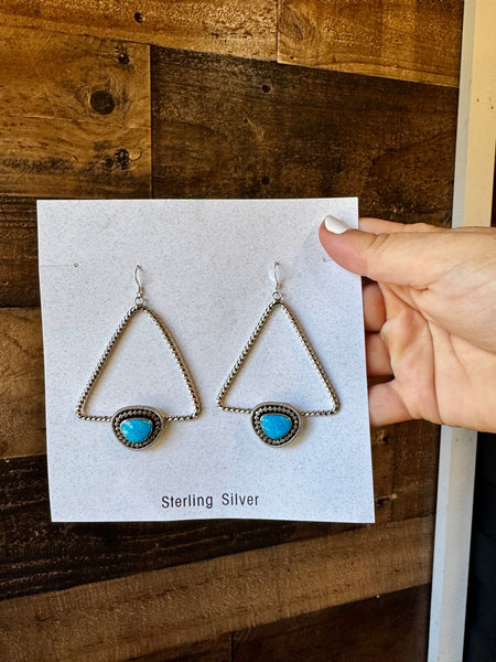 Triangle Sterling Silver and Turquoise Dangle Earrings