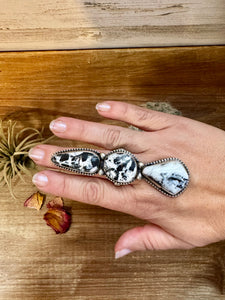 White Buffalo and Sterling Silver Long Ring - Size 8 1/2