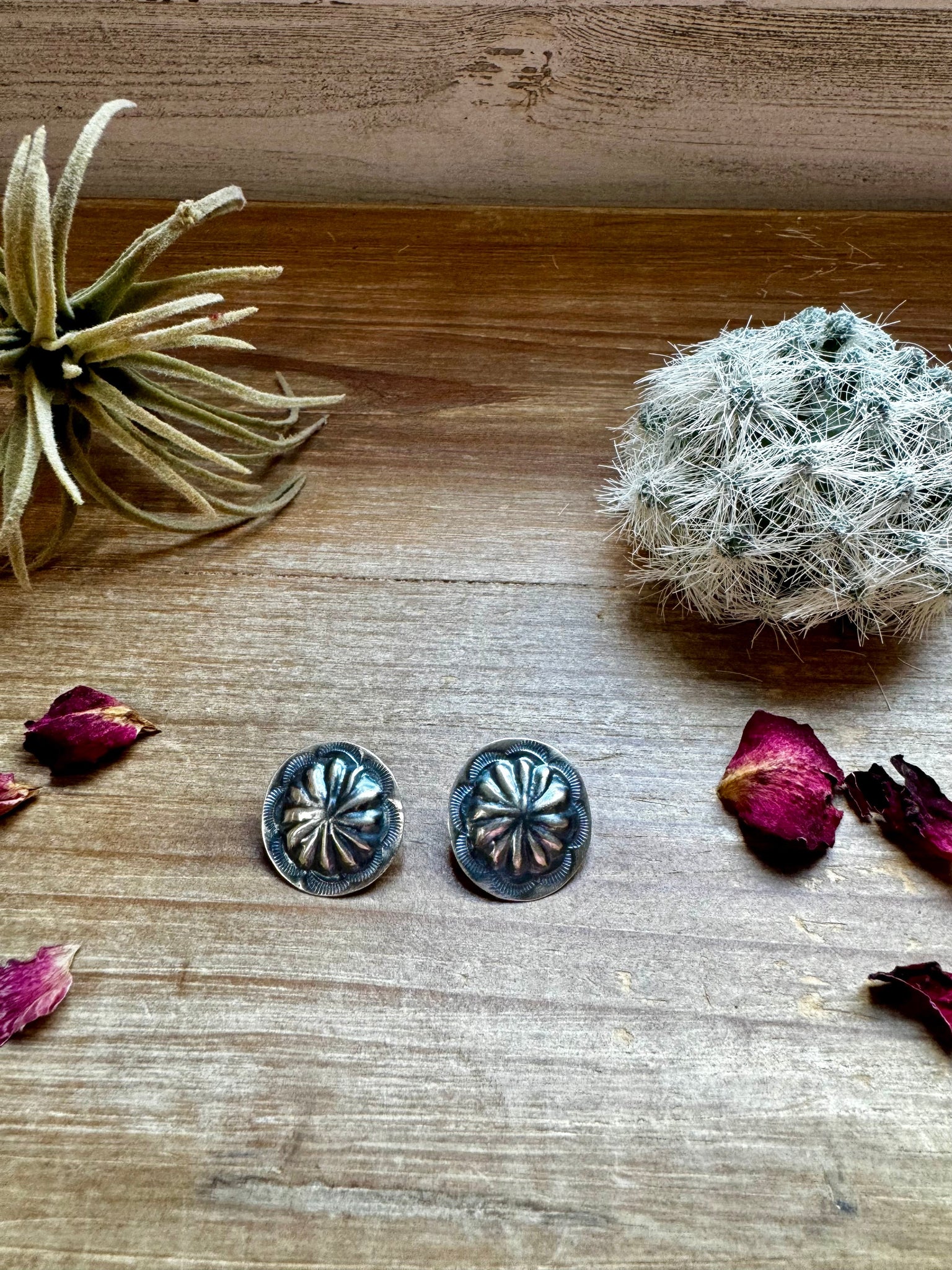 Smaller Sterling Silver Concho Stud Earrings