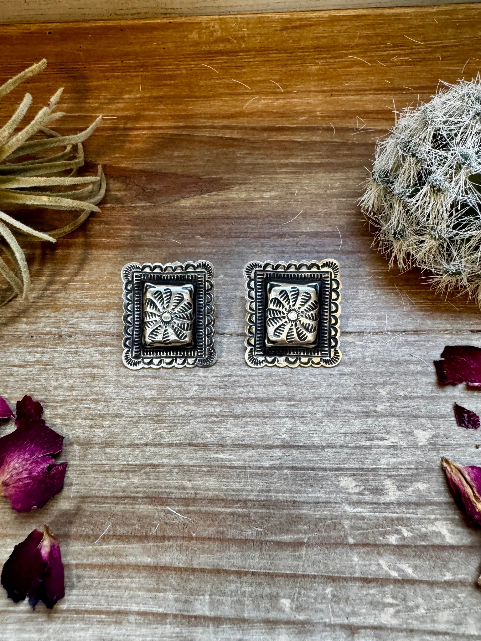 Square Concho Sterling Silver Stud Earrings