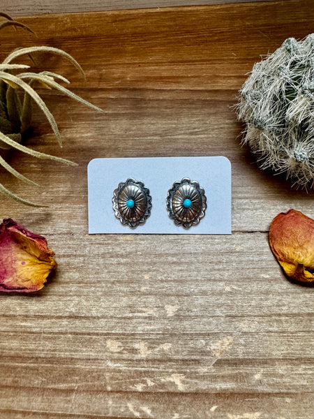 Kingman Turquoise Oval Concho Stud Earrings