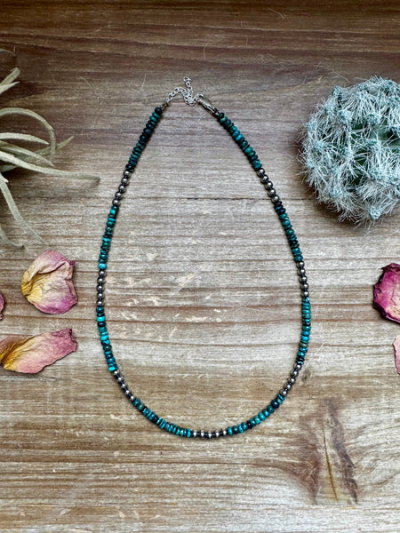 Turquoise and 4mm Pearl Necklace-17"