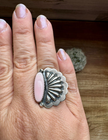 Pink Conch and Sterling Silver Ring -Size 7