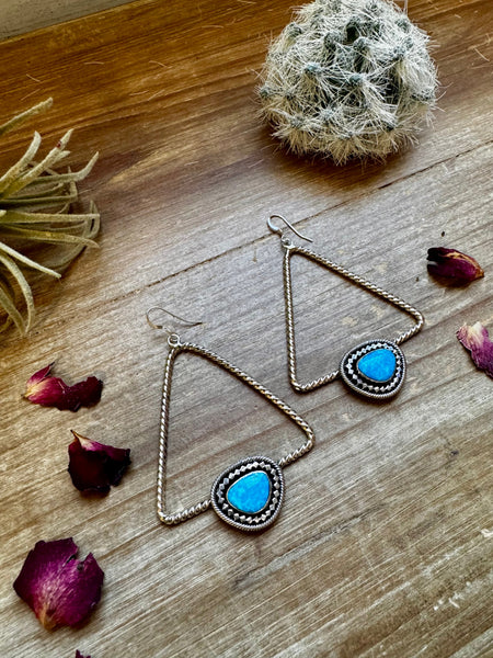 Triangle Sterling Silver and Turquoise Dangle Earrings