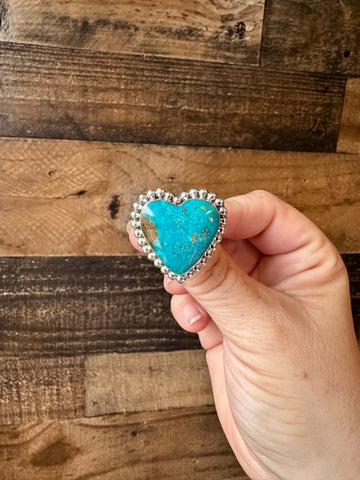 Kingman Turquoise Heart Ring -Size 8